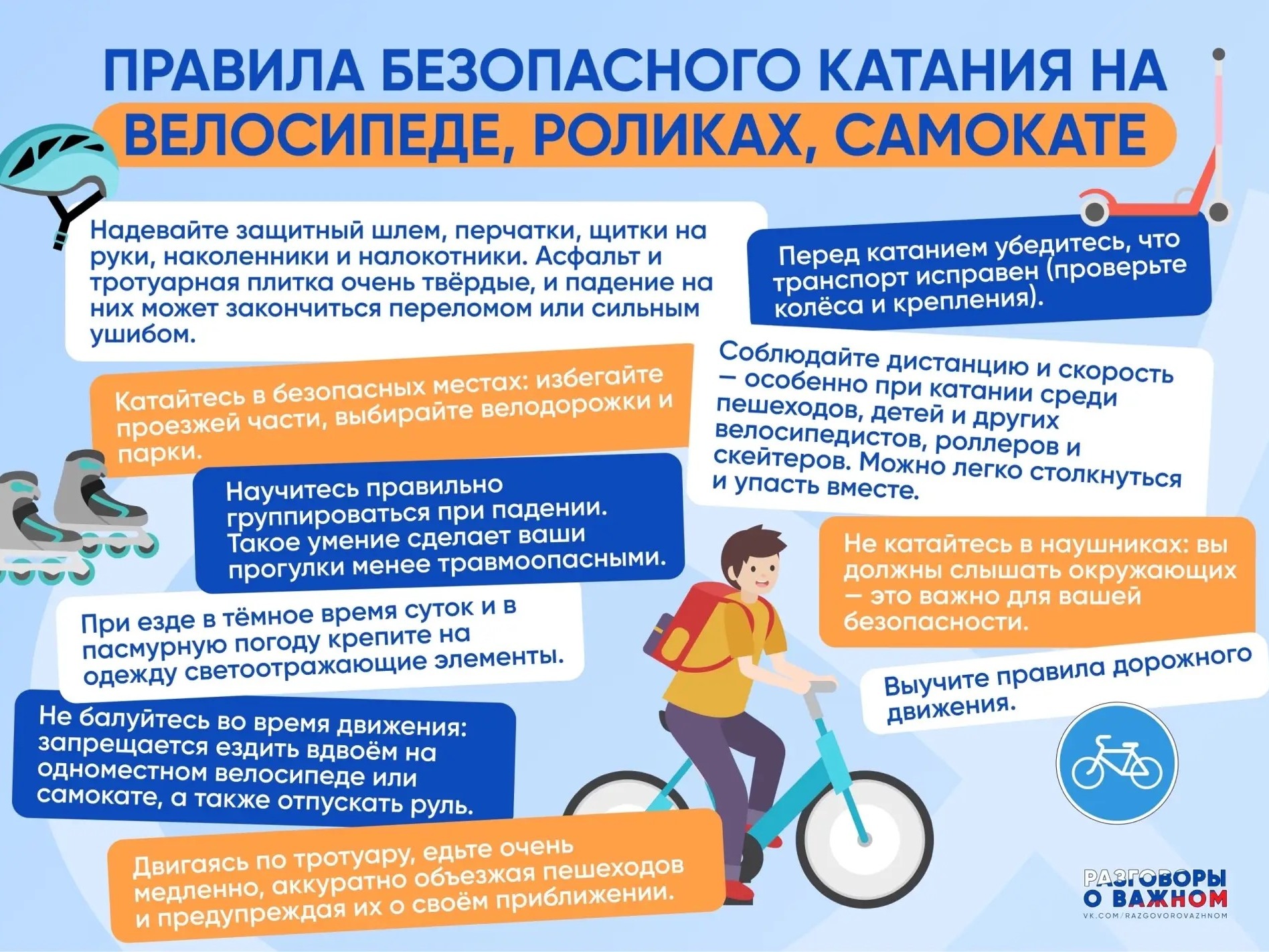 Правила безопасного катания на велосипеде, роликах, самокате.